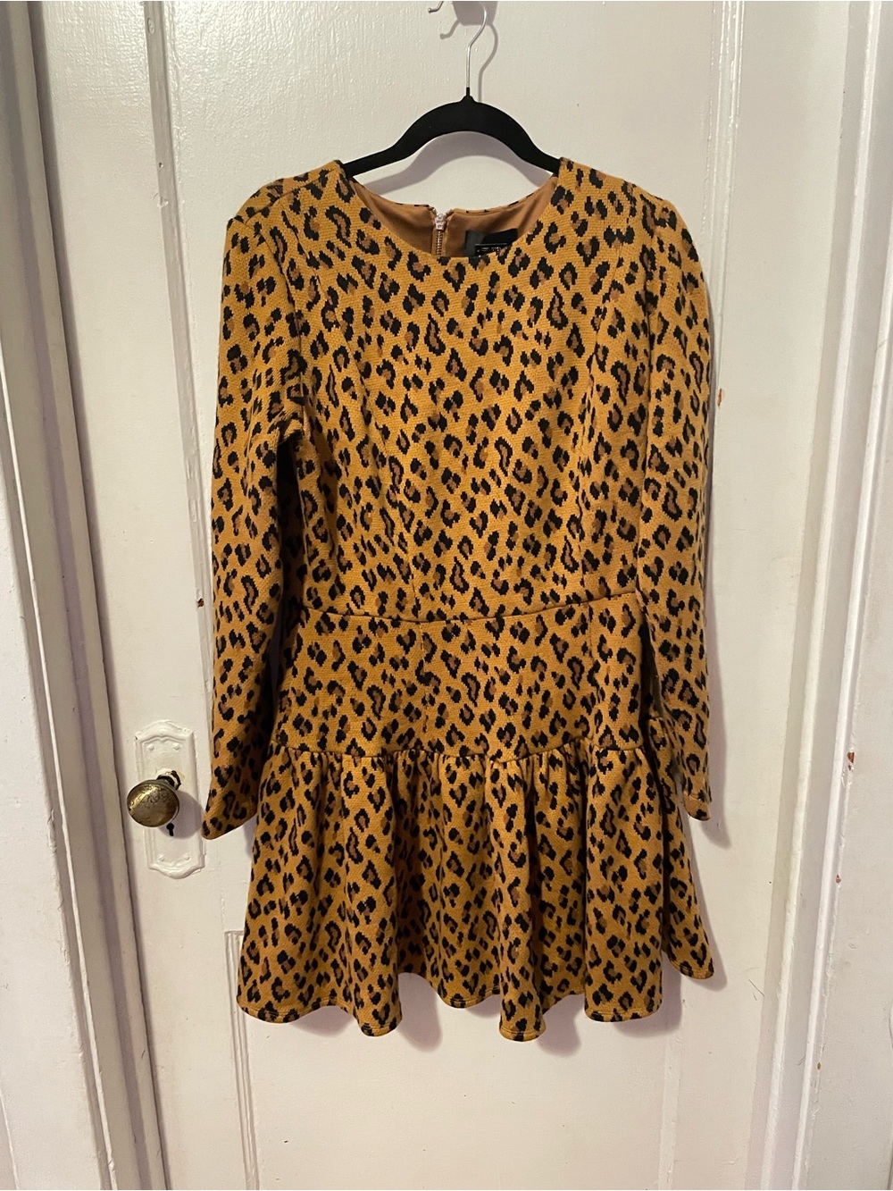 Leopard Print Long Sleeve Dress - Mustard